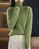 High-Neck Mink Cashmere Pullover Sweater
