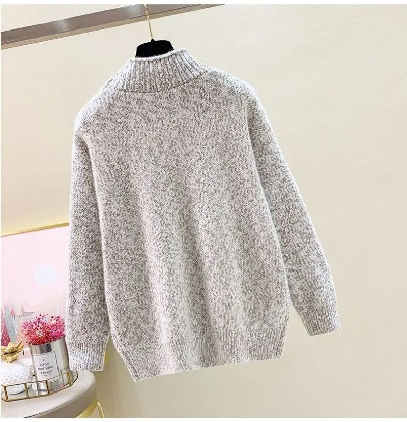 Elk printed Mink Velvet Mock Neck Sweater