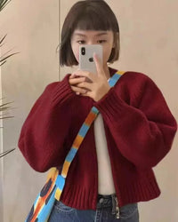 Merino Wool O-Neck Short Loose Open Cardigan Jacket