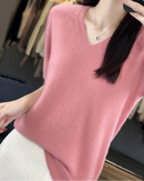 Merino Wool V-Neck Short-Sleeve Sweater