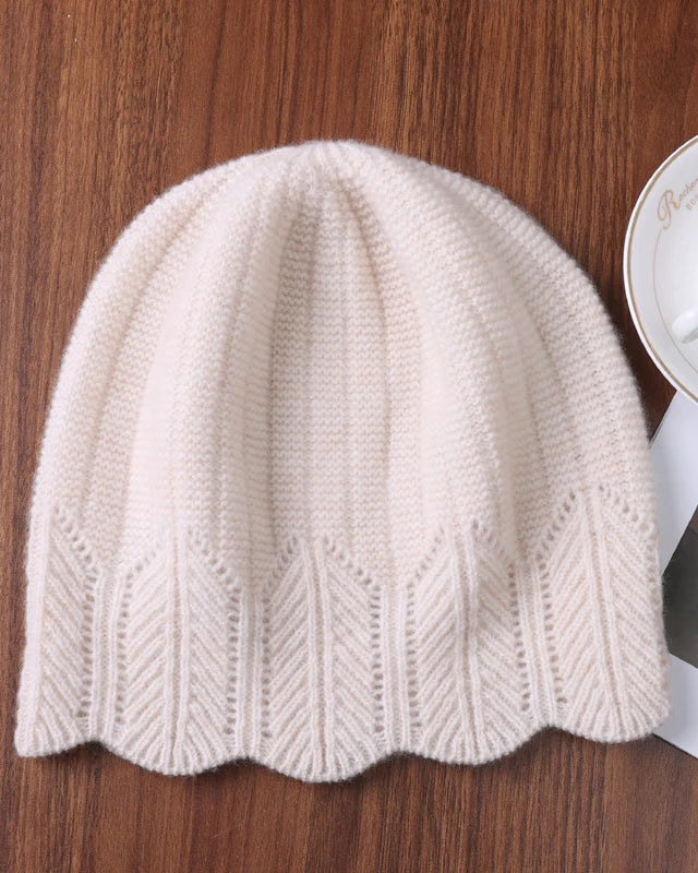 Scalloped Pointelle Wool Beanie