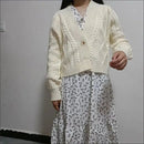 Lantern Sleeve Geometric Knitted Short Cardigan