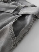 Draped Relaxed Wide-Leg Denim Pants