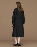Contrast-Cuff Stand-Collar Long Trench Coat