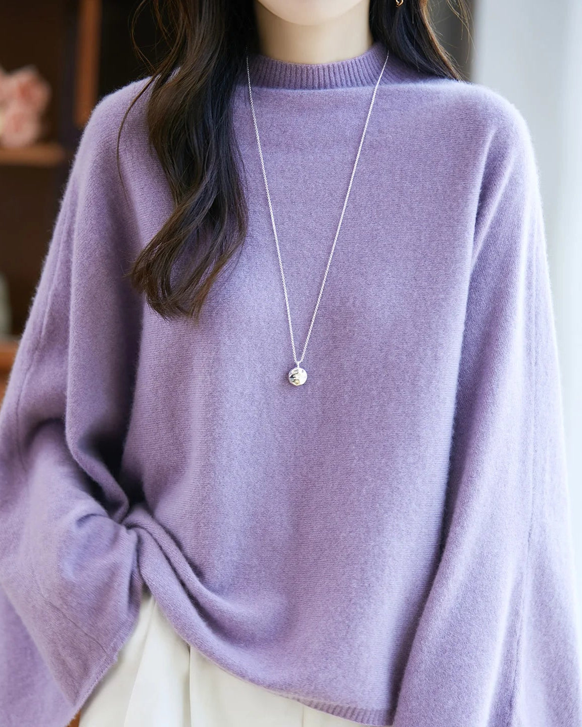 Relaxed Wool Mock Neck Sweater