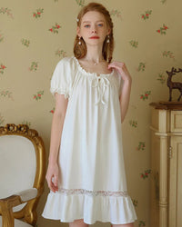 Cotton Short Sleeves Lace Nightdress