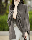 Wool Shawl-Style Mid-Length Sleeveless Pullover