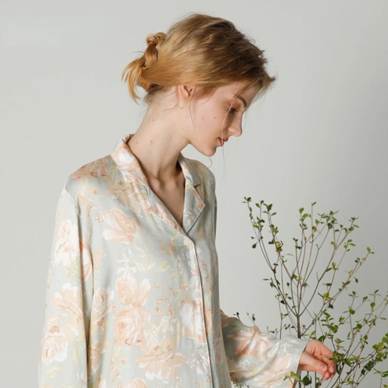 Flowers Print Shirt & Trousers Pajamas Set