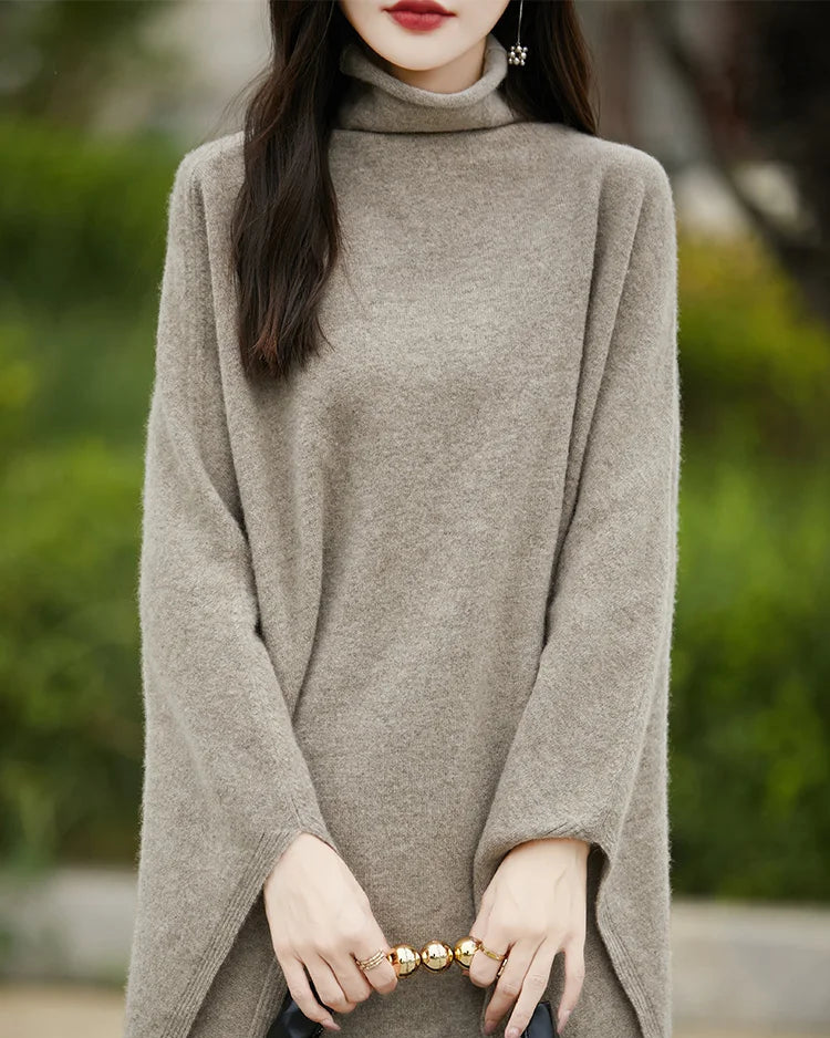 Wool Shawl-Style Mid-Length Sleeveless Pullover