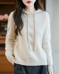 Merino Wool Hooded Cable Pullover Sweater