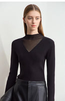 Turtleneck Sheer Panel Slim Top