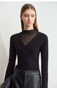 Turtleneck Sheer Panel Slim Top