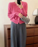 Pure Wool Round-Neck Slim Cardigan