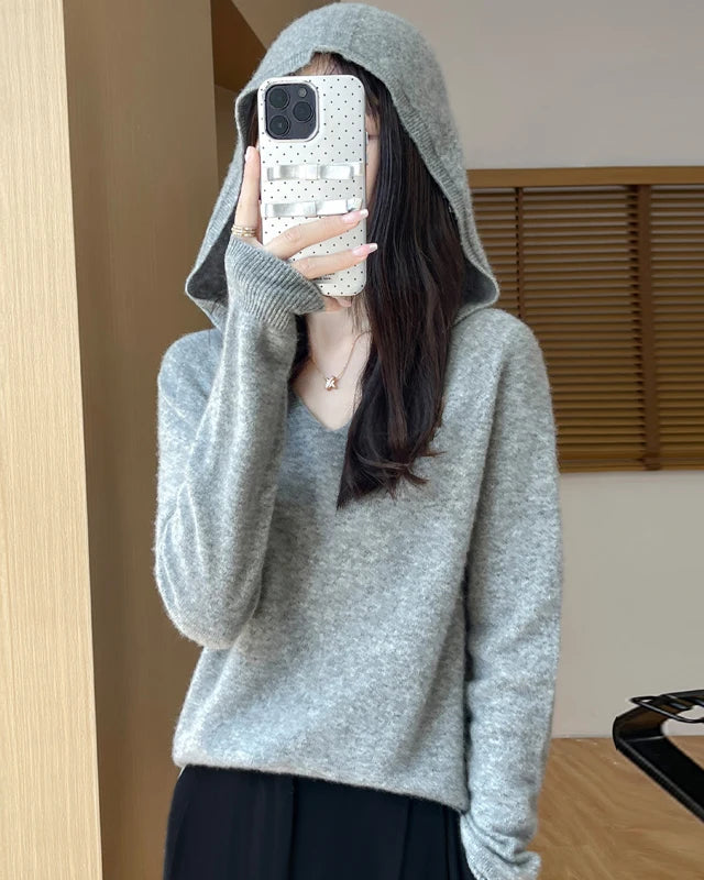 Merino Wool Hooded Pullover Sweater