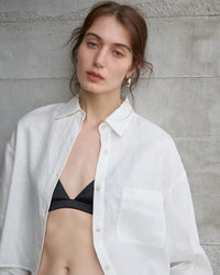 Linen Long-Sleeved Short Loose-Fitting Shirt