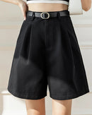 Relaxed high-waist belted shorts. Woven broadcloth, sash tie detail, loose fit — effortless style for warm-weather days.