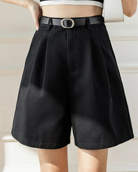 Relaxed high-waist belted shorts. Woven broadcloth, sash tie detail, loose fit — effortless style for warm-weather days.