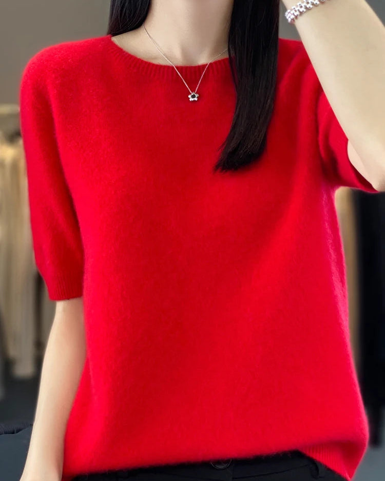 Extrafine Merino Wool Short-Sleeve Sweater