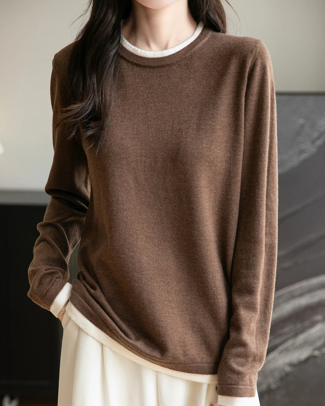Layered-Look Wool-Blend Knit Top