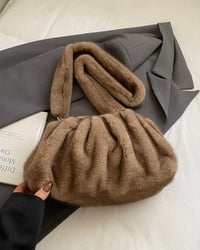 Ruched Faux Fur Cloud Shoulder Bag