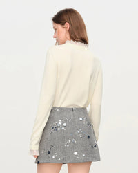 High-Neck Ruffled Knitted Slim-Fit Sweater