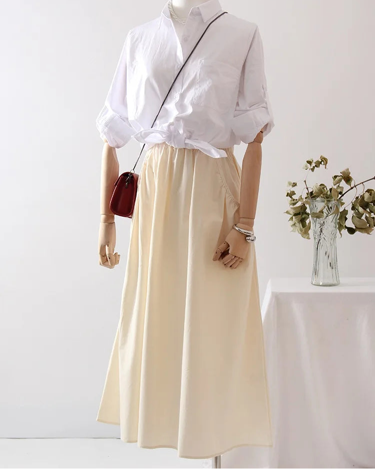 Twill Midi Skirt With Pockets And Pleats