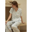 Satin Printed Short-sleeved Shirt & Pants Pajama Set