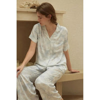 Satin Printed Short-sleeved Shirt & Pants Pajama Set