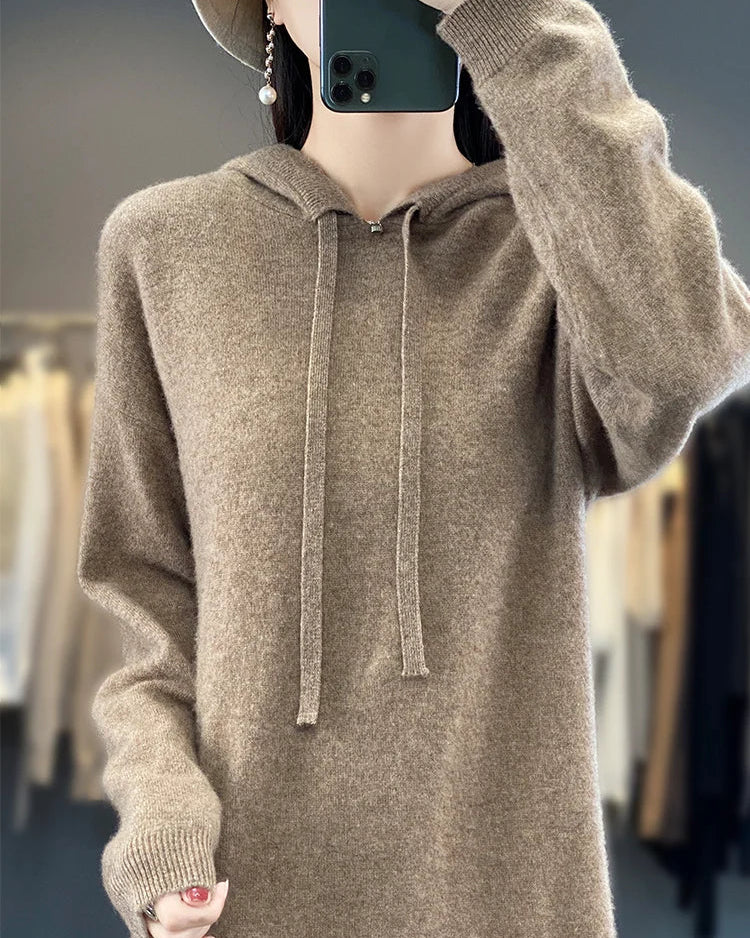 Merino Wool Hooded Midi Knit Dress