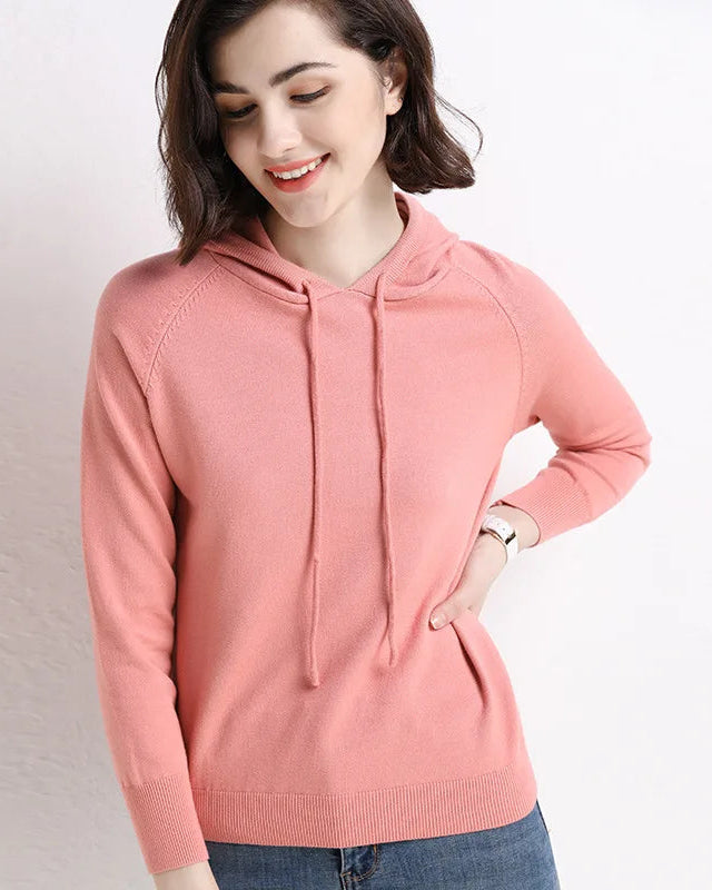 Hooded Loose-Fit Solid Knit Pullover Sweater