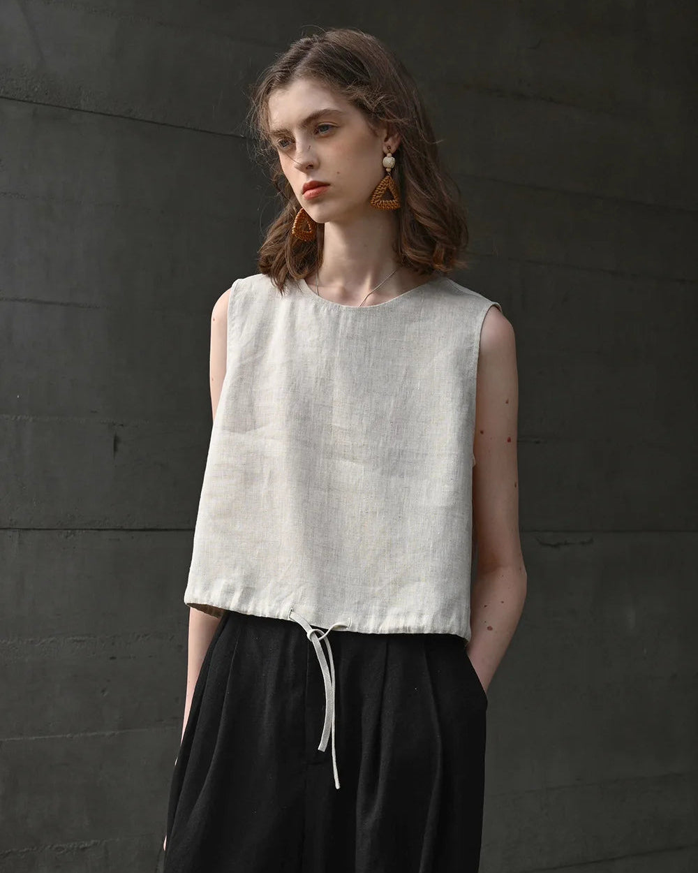 Casual Linen Crew Neck Loose Sleeveless Shirt