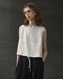 Casual Linen Crew Neck Loose Sleeveless Shirt
