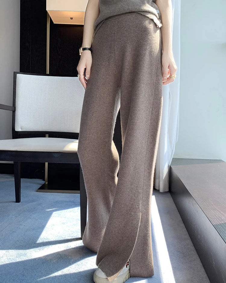 Merino Wool Slit Wide-Leg Trousers