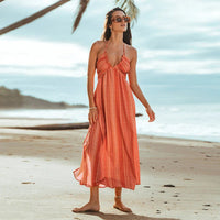V-neck Backless Beach Flowy Dress