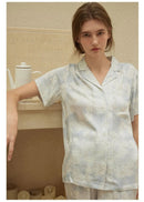 Satin Printed Short-sleeved Shirt & Pants Pajama Set