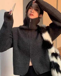 Wool Turtleneck Zip Cardigan