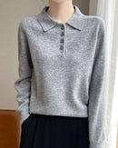Wool Polo Collar Knitted Pullover Sweater