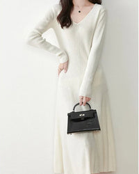 Merino Wool V-Neck A-Line Knit Dress