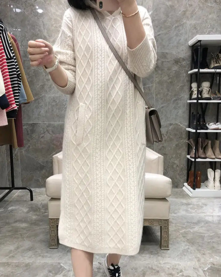 Cable-Knit Cashmere Hooded Dress