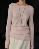 Crew Neck Long-Sleeved Irregular Slit T-Shirt