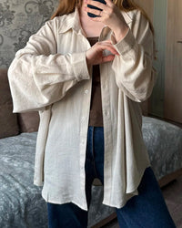 Oversized Linen-Blend Long-Sleeve Shirt