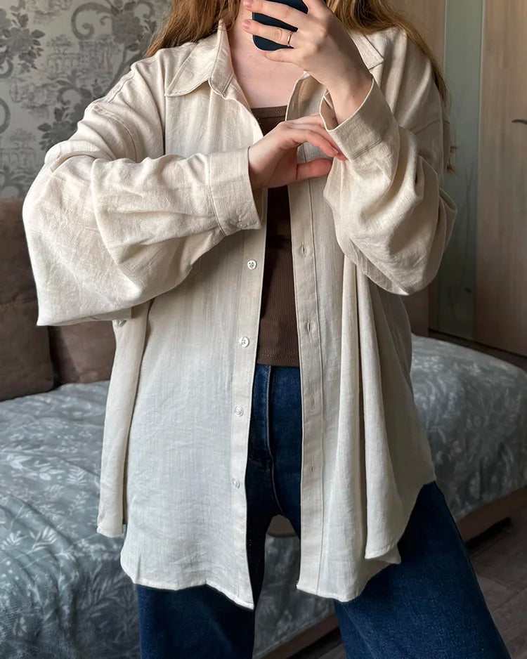 Oversized Linen-Blend Long-Sleeve Shirt