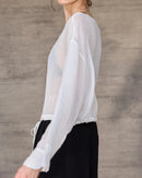 Ramie Crew Neck Long Sleeve Drawstring T-Shirt