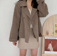 Turn Down Collar Double Breasted Short Wool Coat
