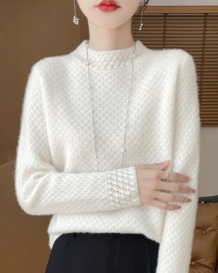 Solid Mock Neck Loose Thick Knit Pullover