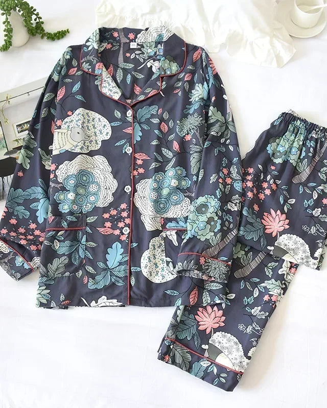 Floral Print Long-Sleeve Pajama Set