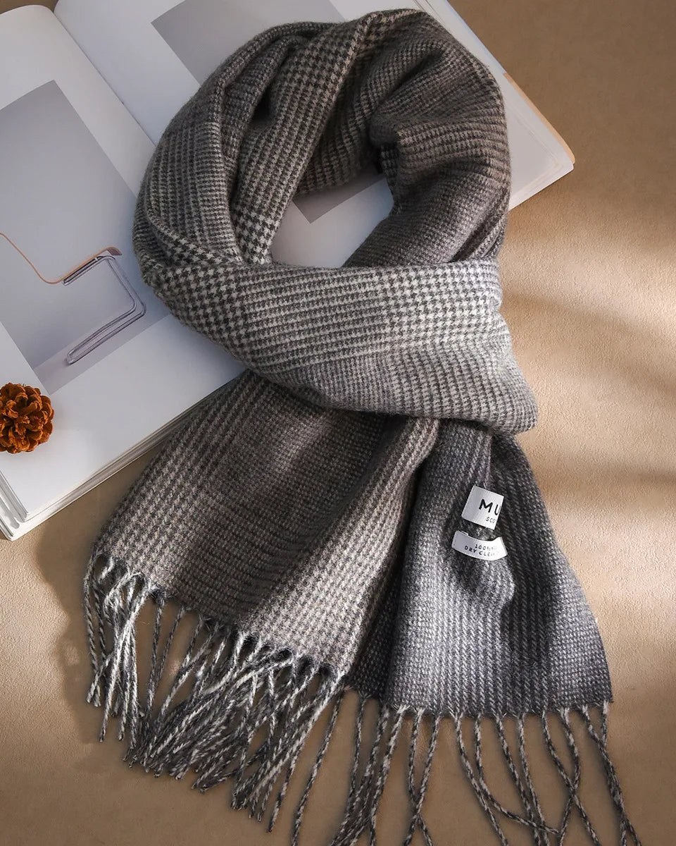 Plaid Wool Fringe Scarf