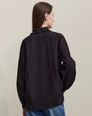 Ruffled V-Neck Long-Sleeved Loose-Fitting Shirt