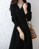 Cable-Knit Merino Wool Wrap-Look Dress