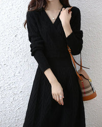 Cable-Knit Merino Wool Wrap-Look Dress